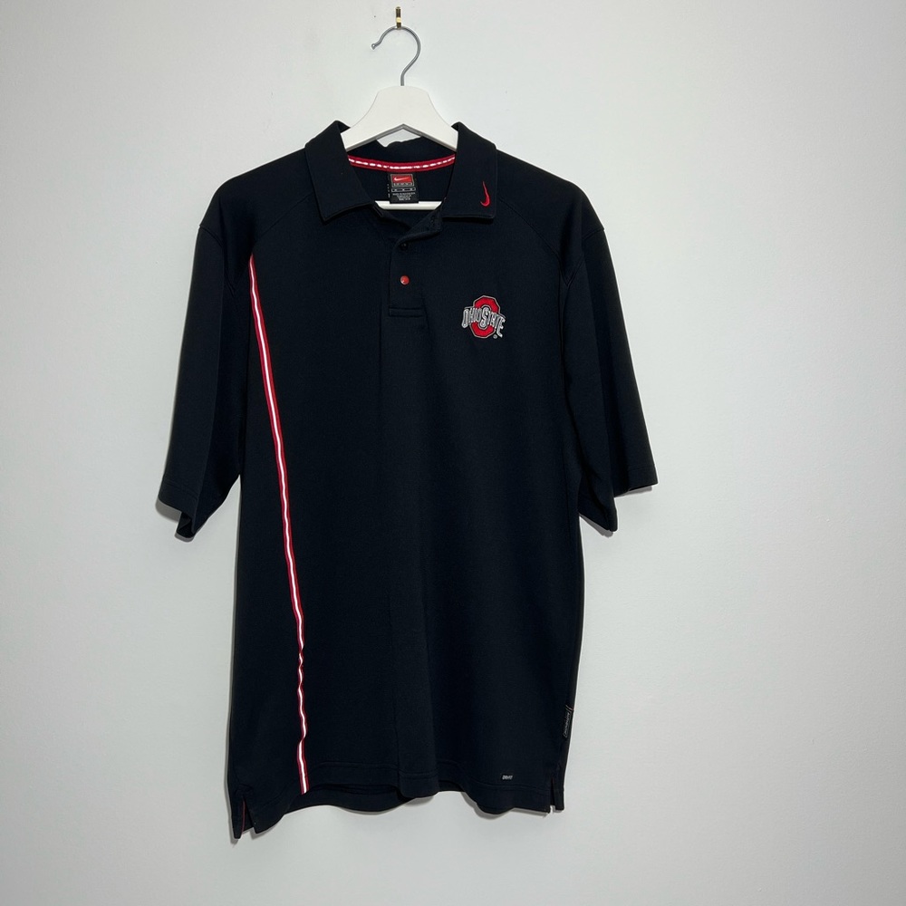 Ohio State Mens Medium Black &Red Nike Dri-Fit Authentic Team Appa Polo Shirt